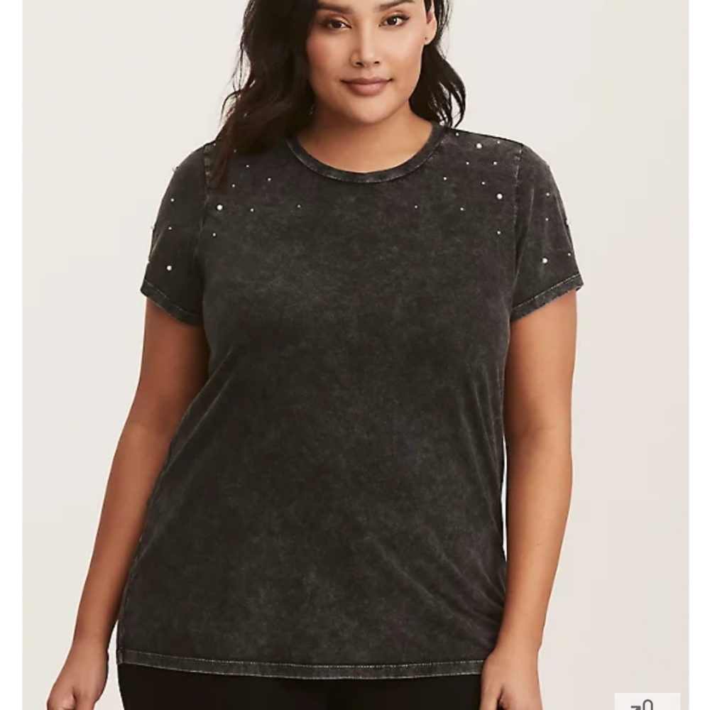 Torrid RUNWAY COLLECTION - BLACK PEARL STUDDED MINERAL WASH CLASSIC TEE